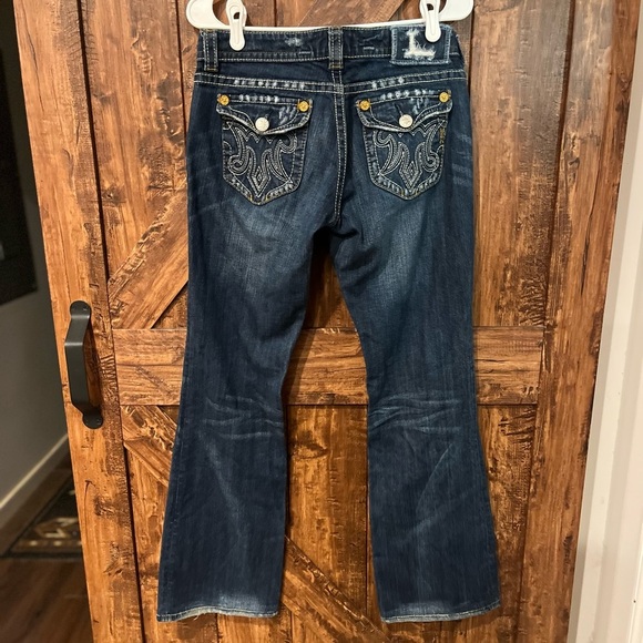 Mek denim Womens distressed denim blue jeans with design on back pockets bootcut - Picture 5 of 5